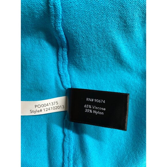 Boston Proper Knit Blouse M Blue Off-Shoulder Bell Sleeves Casual Resort Chic - Picture 6 of 9